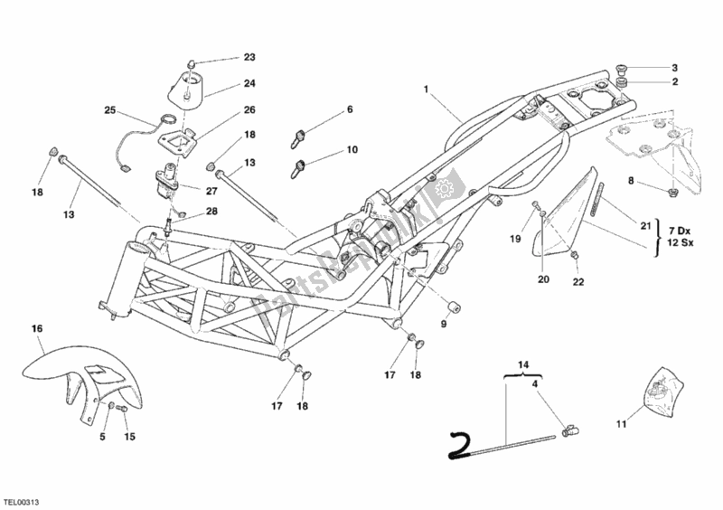 All parts for the Frame of the Ducati Monster S2R 800 USA 2005